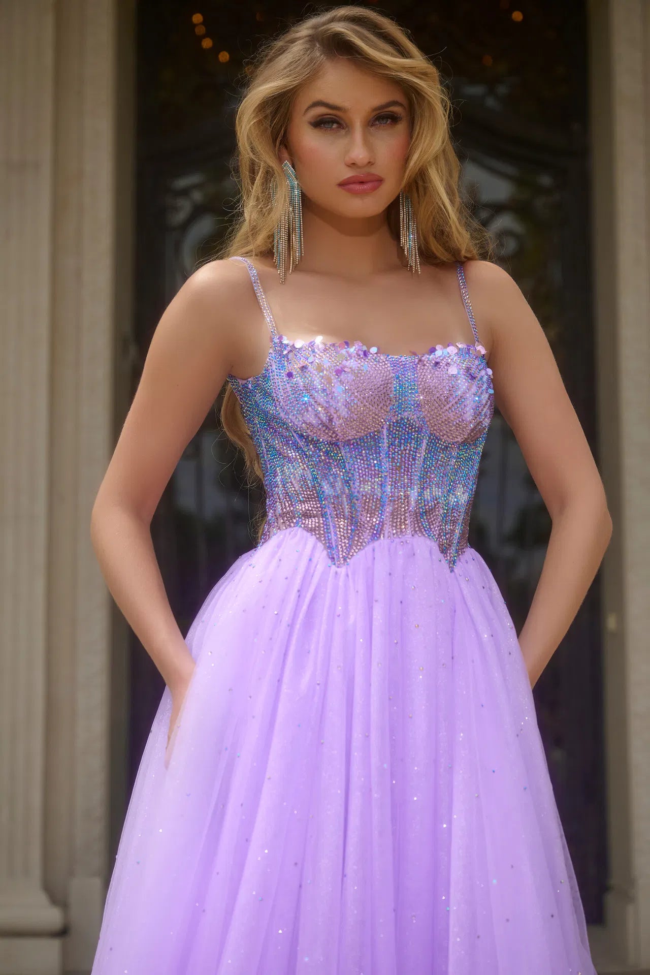 Jovani 44511 Corset Beaded Ball Gown with Tulle Skirt