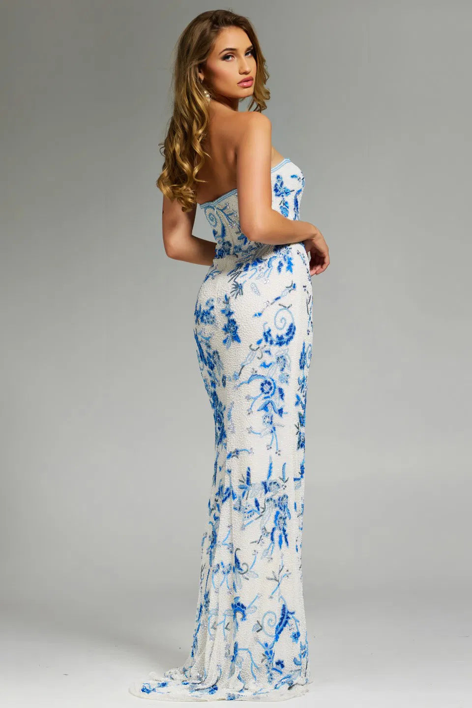 Jovani 45066 Strapless Floral Embellished Gown with High Slit