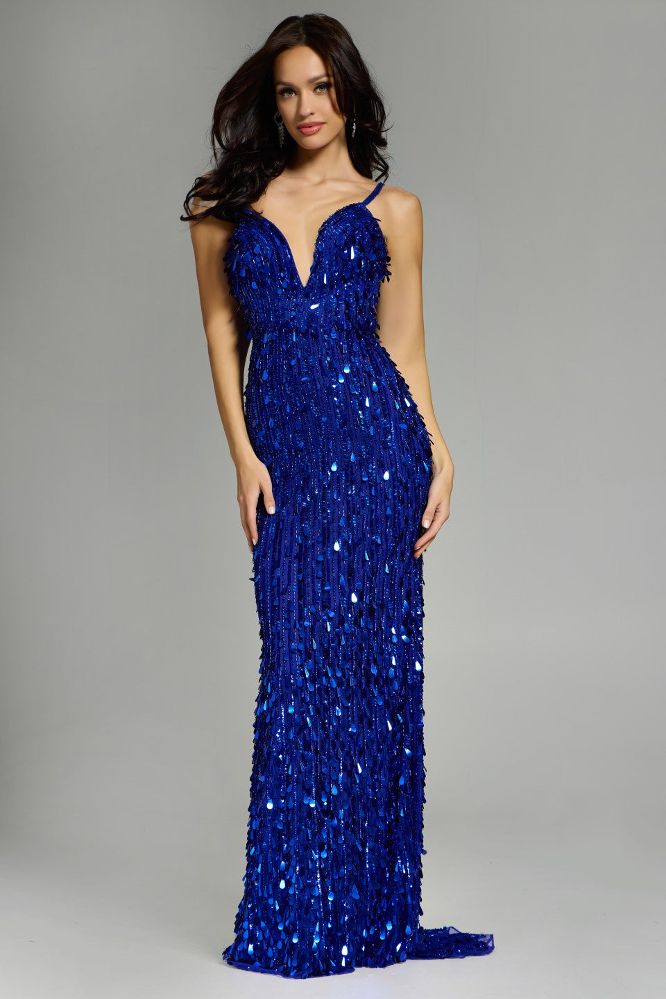 Jovani 45262 Sequined Gown with Plunging V-Neck and Crisscross Back