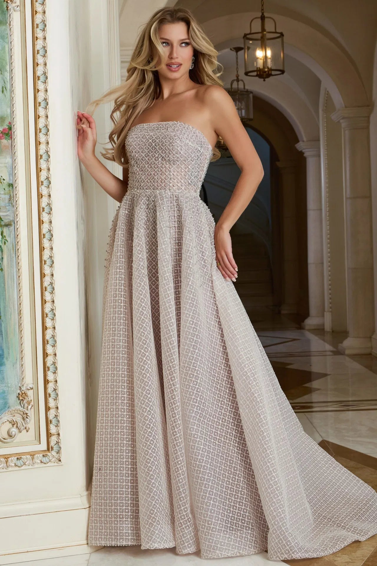 Jovani 45788 Strapless Textured A-Line Gown With Flowing Skirt