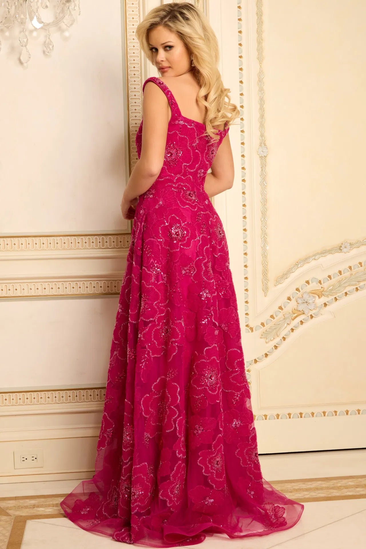 Jovani 46471 Floral Embellished Square Neck A‑Line Gown