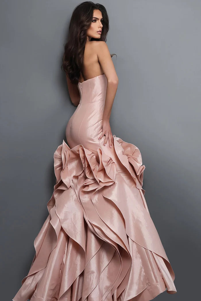 Jovani 49548 Pink Strapless Sweetheart Mermaid Gown with Sculpted Ruffle Detail