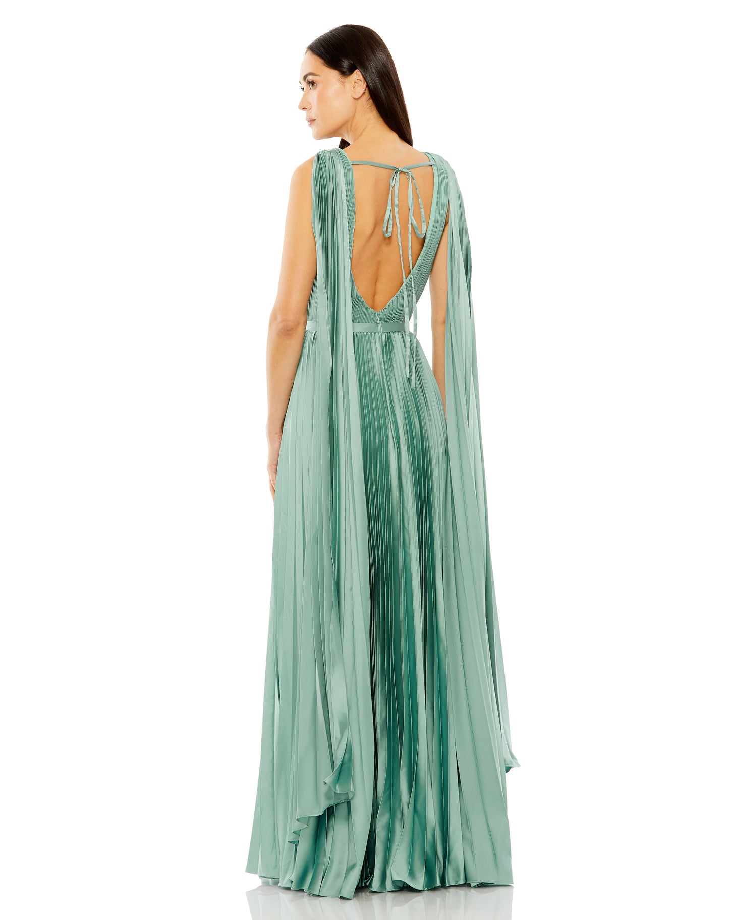Mac Duggal 49716 Sleeveless High Neck Cape Back Heat Pleated Gown