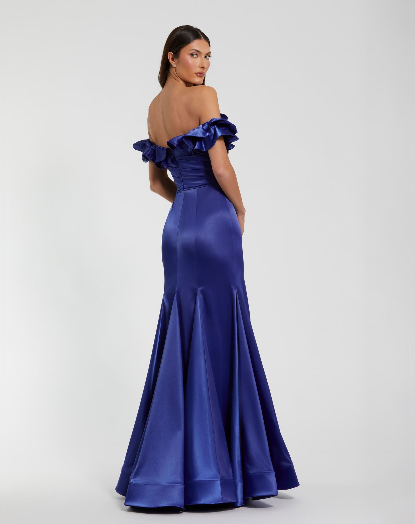 Mac Duggal 49834 Satin Ruffle Off the Shoulder Mermaid Gown