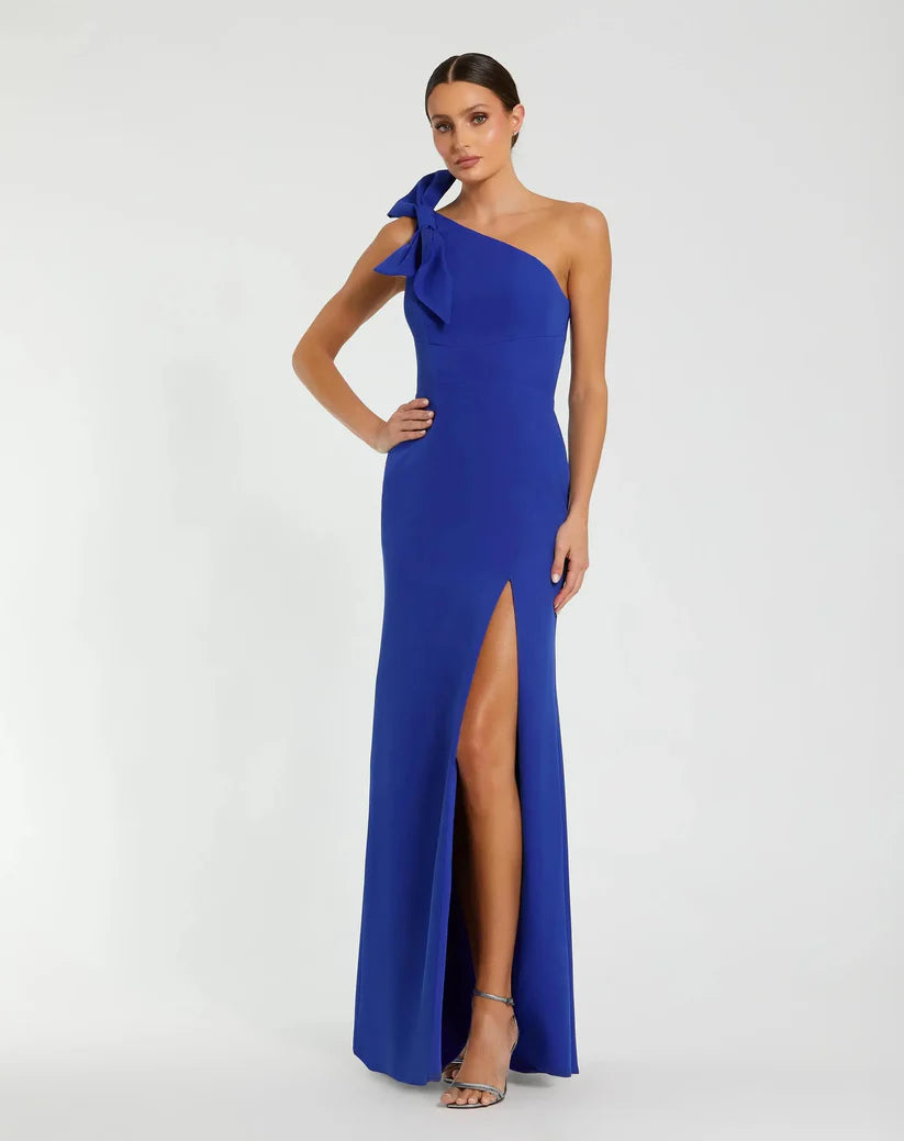 Mac Duggal 49862 Crepe One Shoulder Fitted Gown with Bow