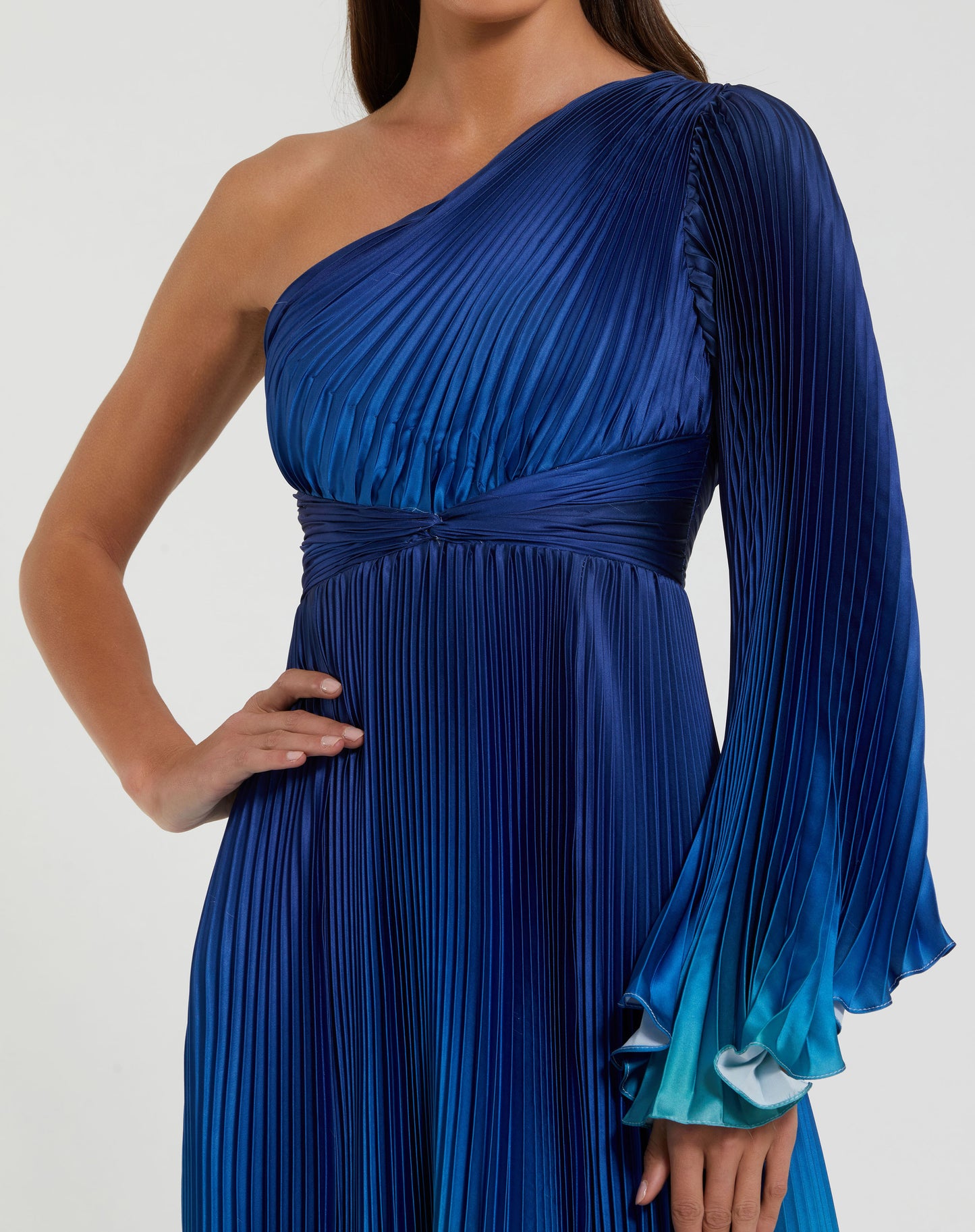 Mac Duggal 49903 Ombre Pleated Charmeuse One-Shoulder Gown