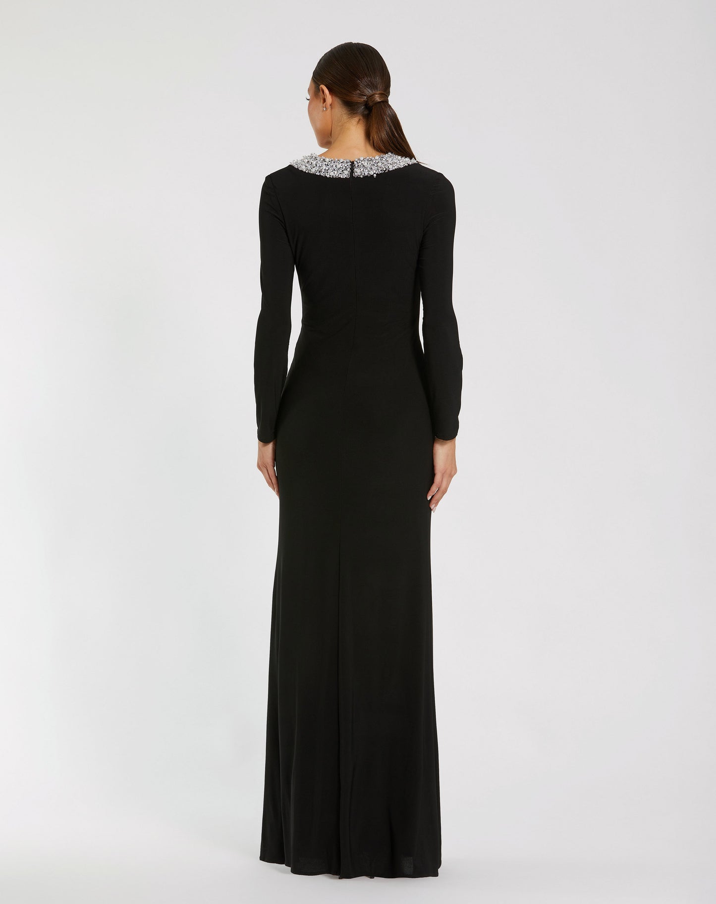 Mac Duggal 49951 Jersey Long Sleeve Fitted Gown With Beaded Neck