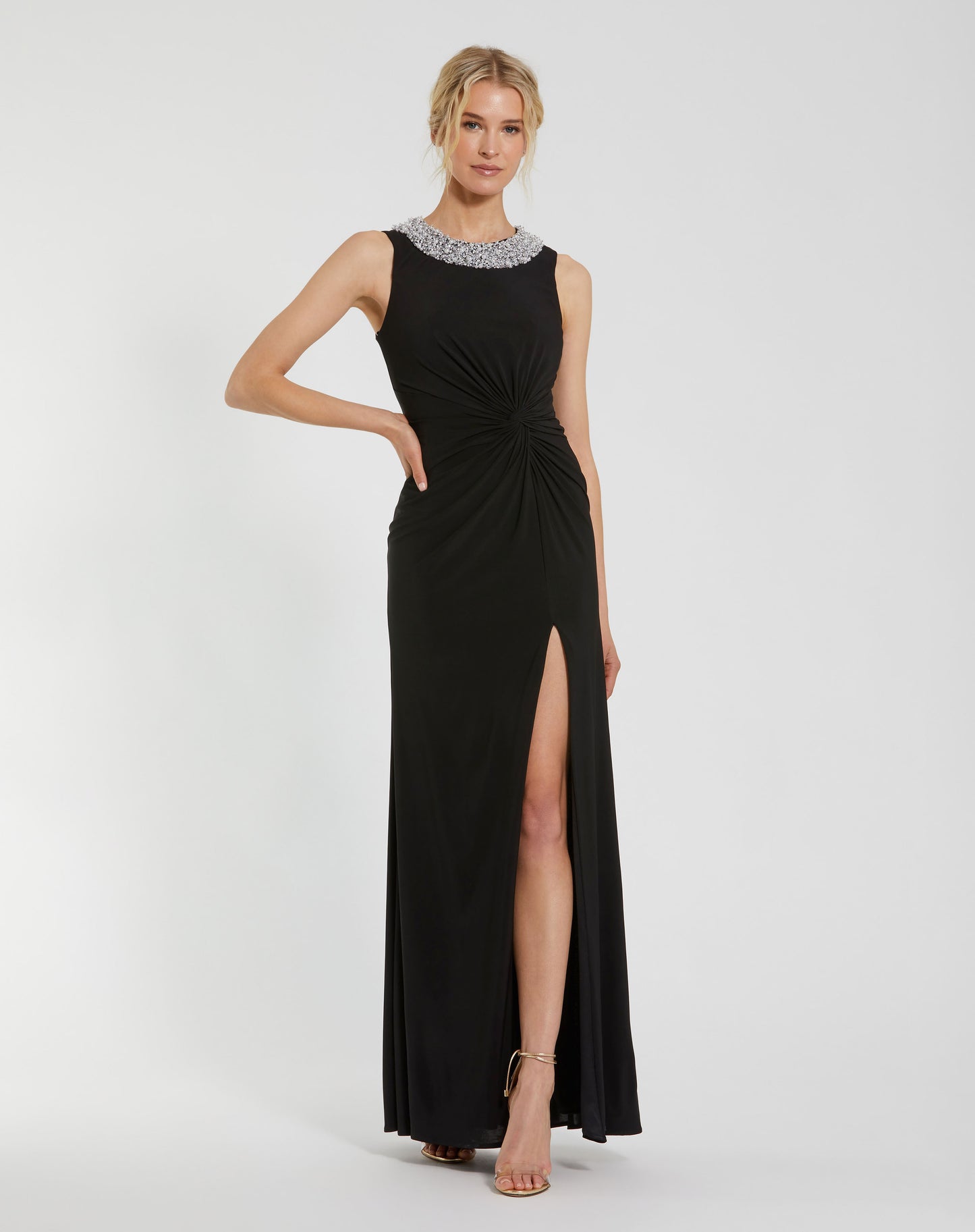 Mac Duggal 49952 Jersey Sleeveless Beaded Neck Gown With Twist