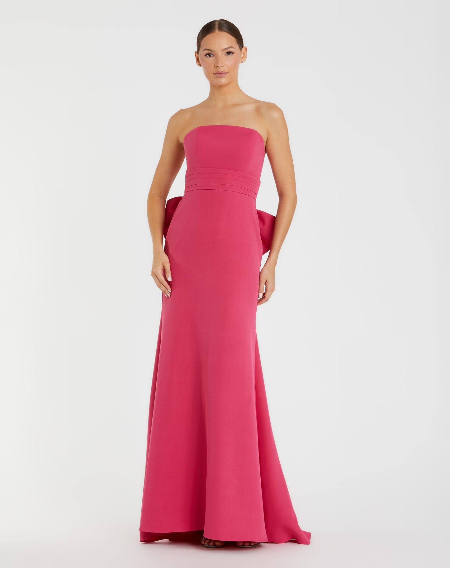Mac Duggal 49967 Pink Crepe Strapless Neckline Gown With Oversized Bow