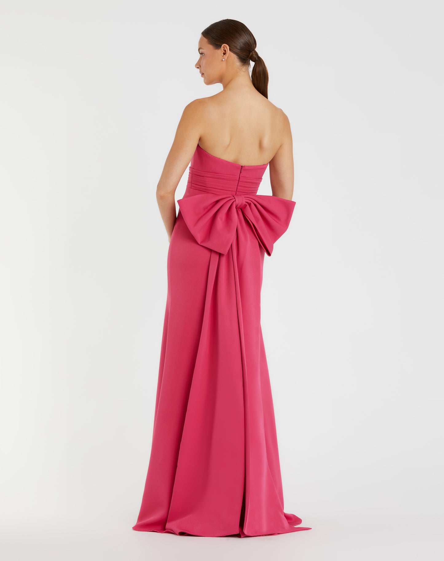 Mac Duggal 49967 Pink Crepe Strapless Neckline Gown With Oversized Bow