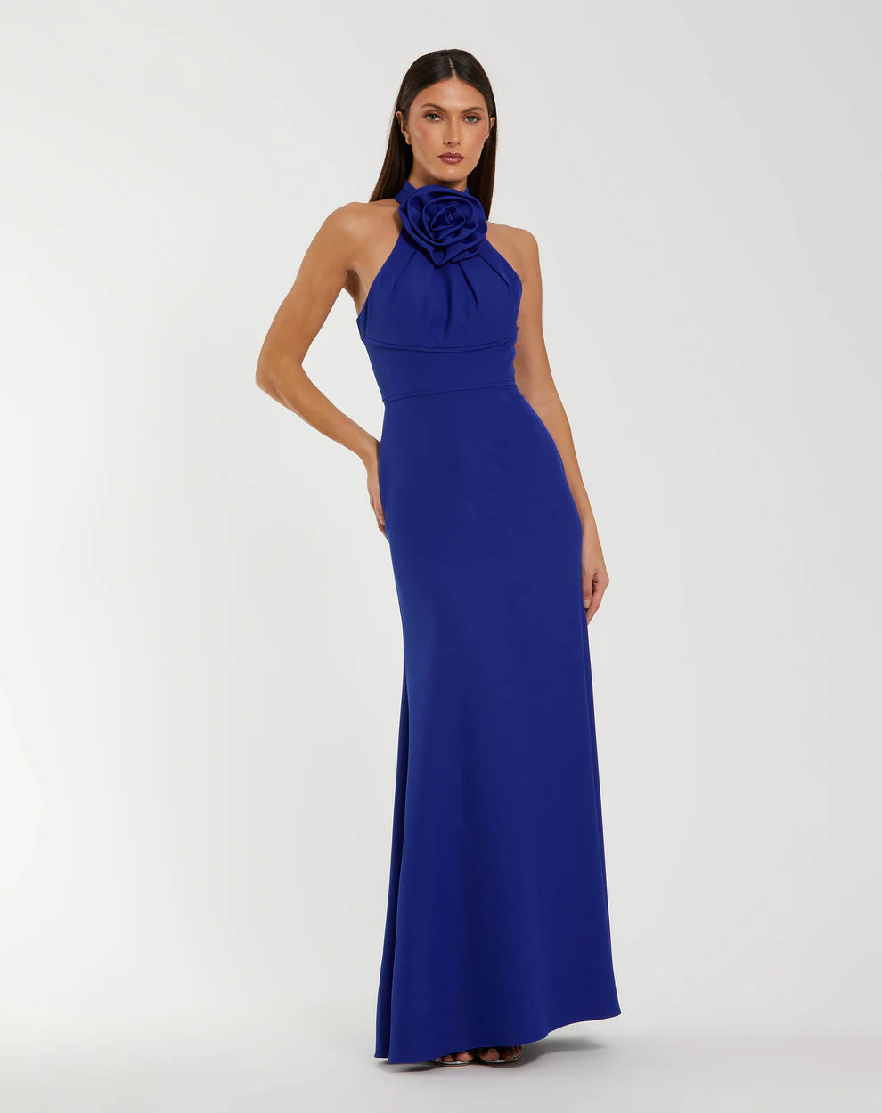 Mac Duggal 50053 Sleeveless Halter Neck Gown with Rosette Detail