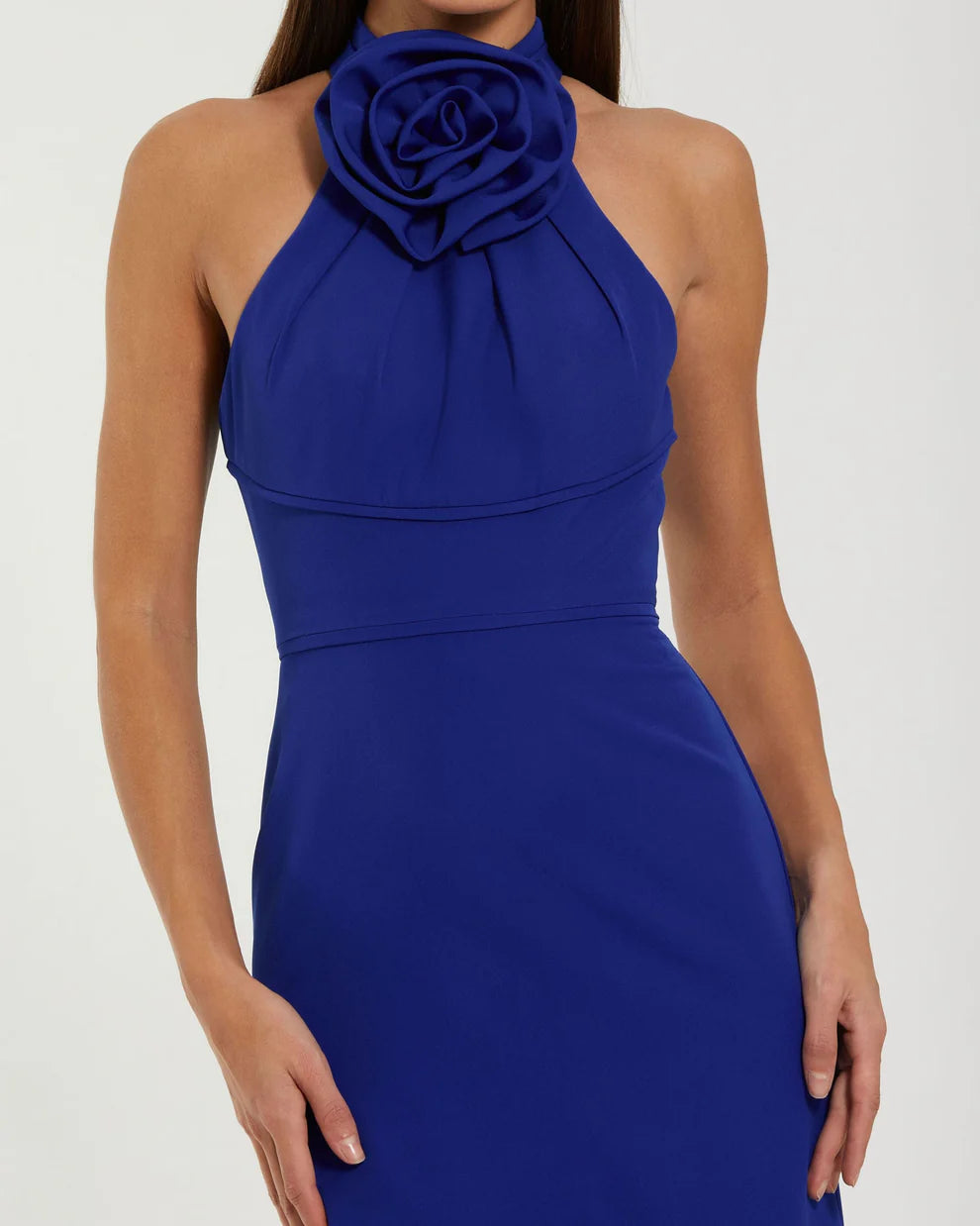 Mac Duggal 50053 Sleeveless Halter Neck Gown with Rosette Detail
