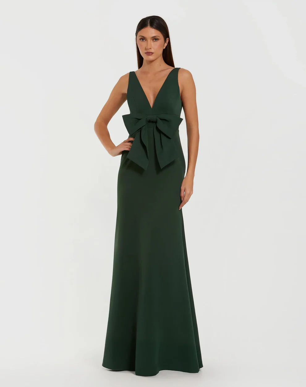Mac Duggal 50087 Crepe Sleeveless V-Neck Gown with Bow