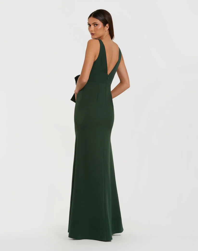 Mac Duggal 50087 Crepe Sleeveless V-Neck Gown with Bow