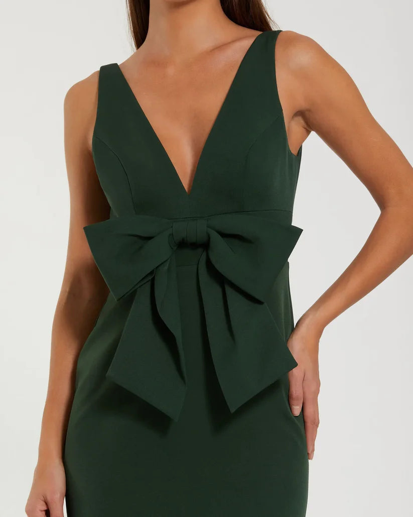 Mac Duggal 50087 Crepe Sleeveless V-Neck Gown with Bow