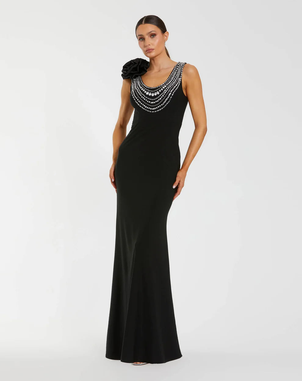Mac Duggal 50090 Beaded Scoop Neck Jersey Gown With 3D Flower