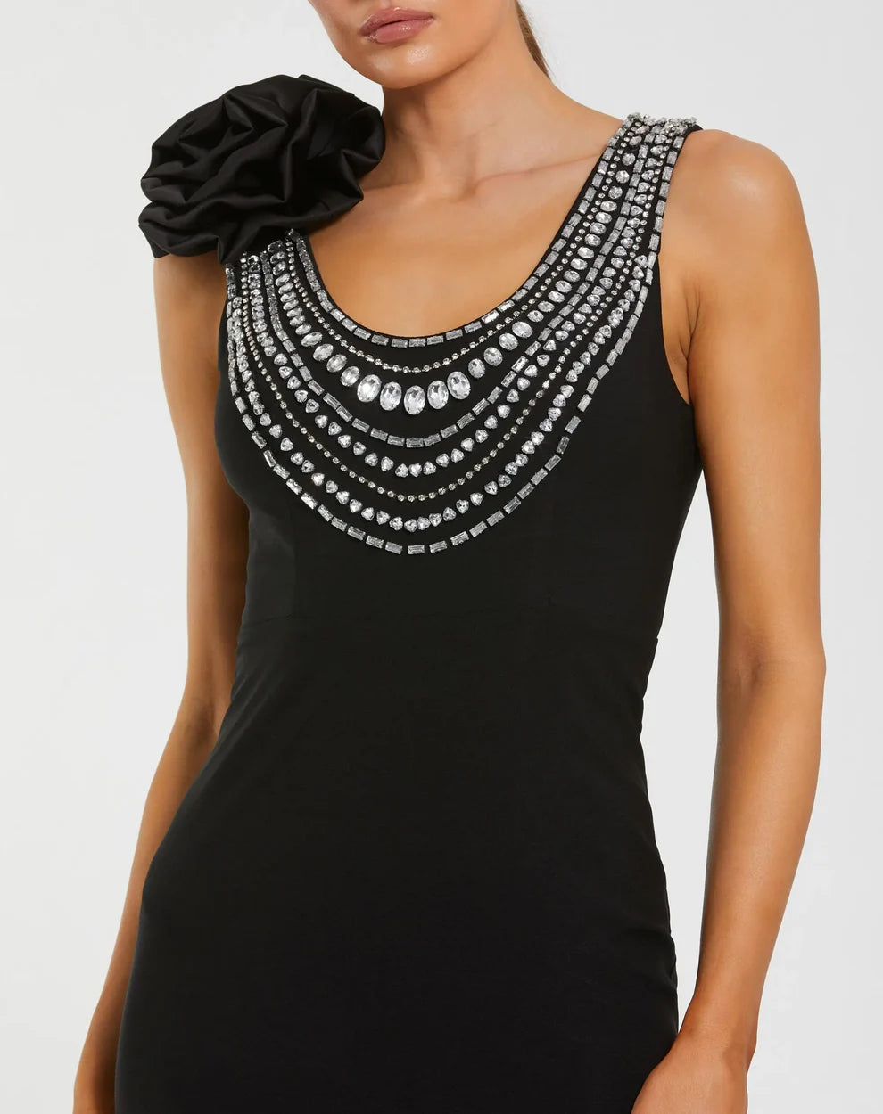 Mac Duggal 50090 Beaded Scoop Neck Jersey Gown With 3D Flower