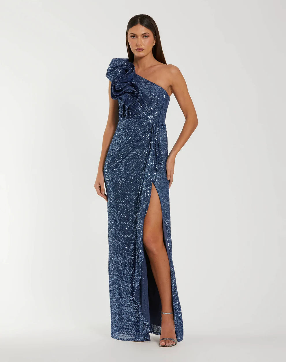 Mac Duggal 50093 One Shoulder Sequin Gown With Ruffle Detail