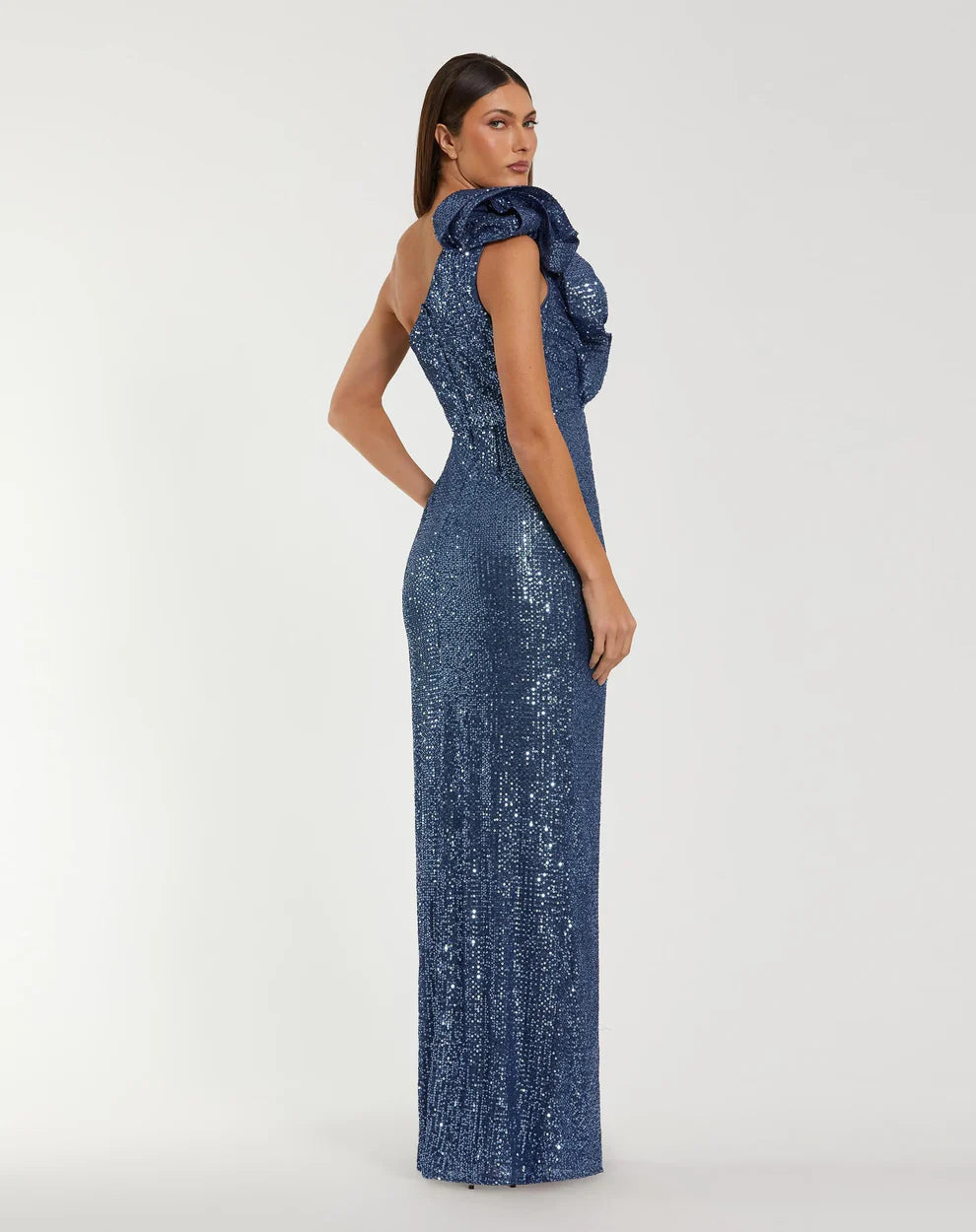Mac Duggal 50093 One Shoulder Sequin Gown With Ruffle Detail