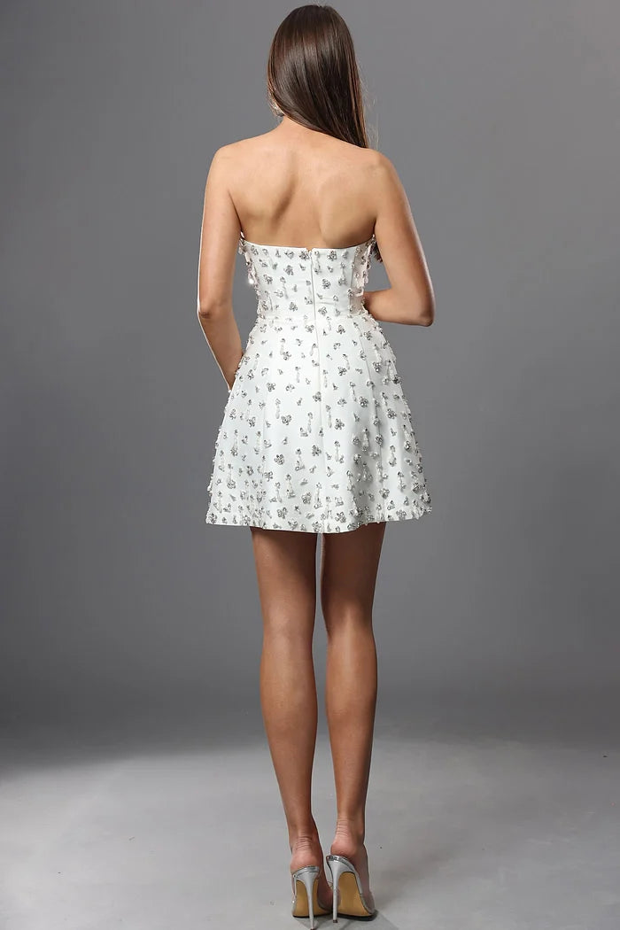 Jovani 51615 White Strapless Crystal Embellished A Line Mini Dress