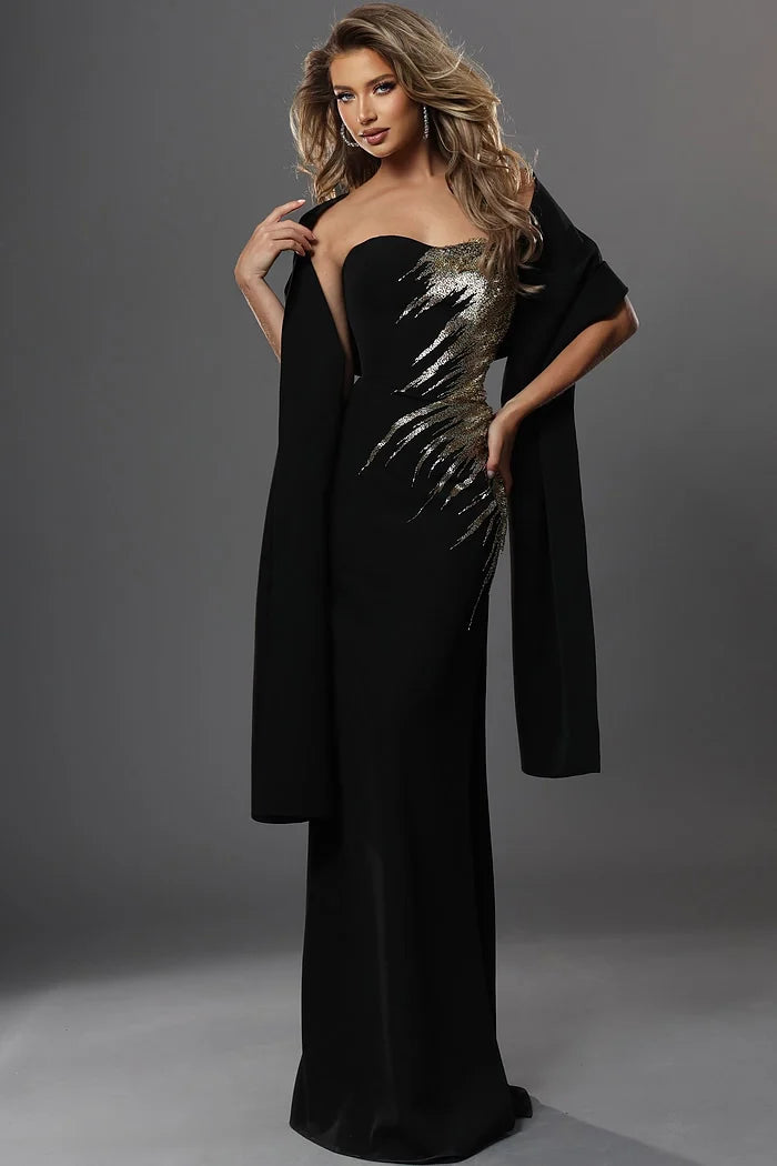Jovani 51900 Black Strapless Sweetheart Gold Sequin Embroidery Mermaid Long Dress