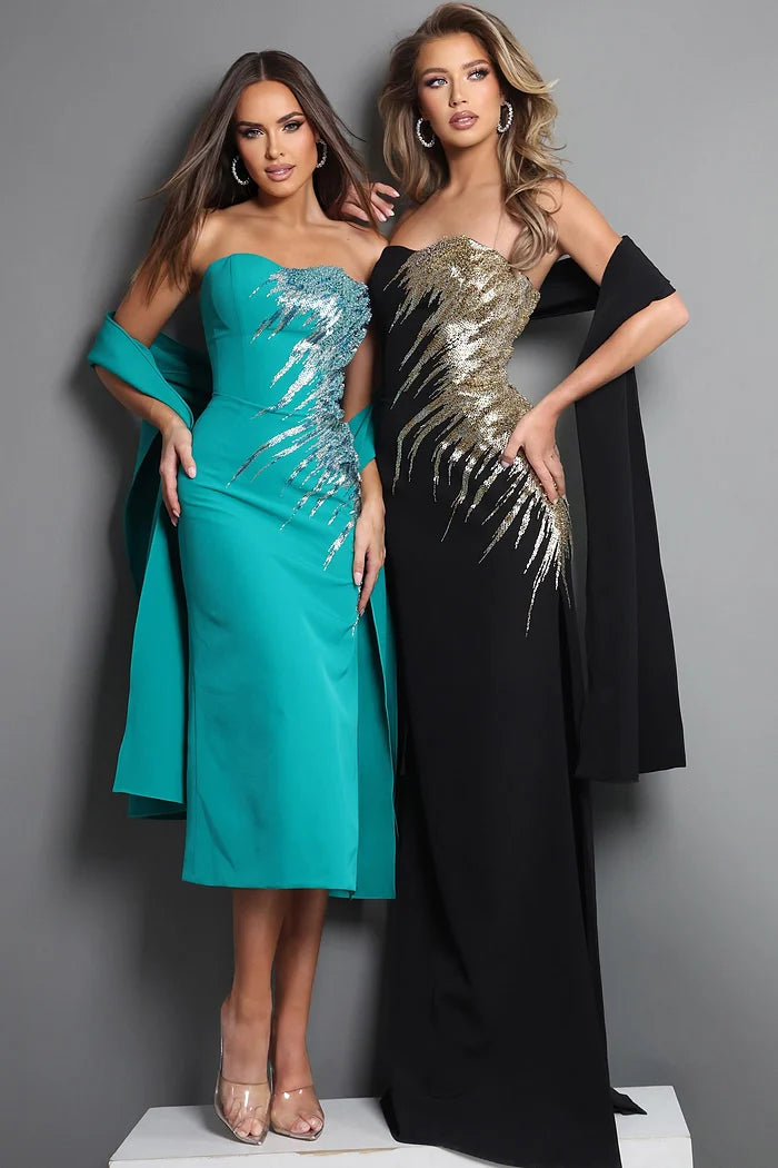 Jovani 51900 Black Strapless Sweetheart Gold Sequin Embroidery Mermaid Long Dress
