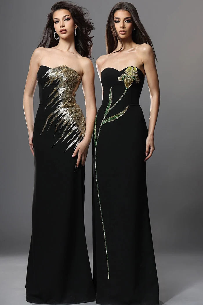 Jovani 51900 Black Strapless Sweetheart Gold Sequin Embroidery Mermaid Long Dress