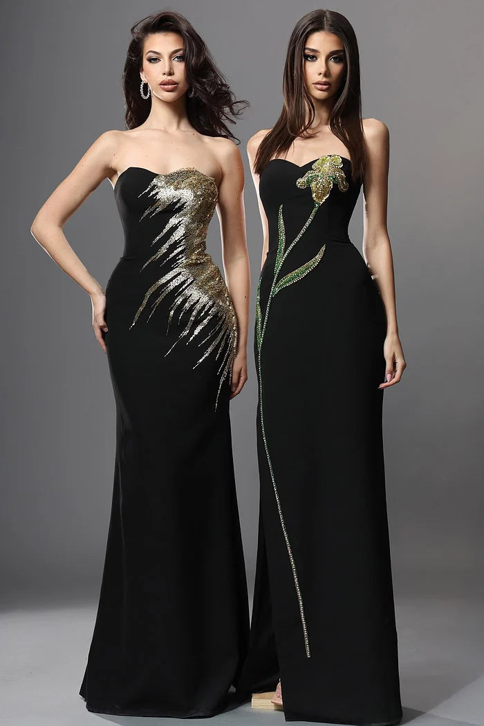 Jovani 51900 Black Strapless Sweetheart Gold Sequin Embroidery Mermaid Long Dress
