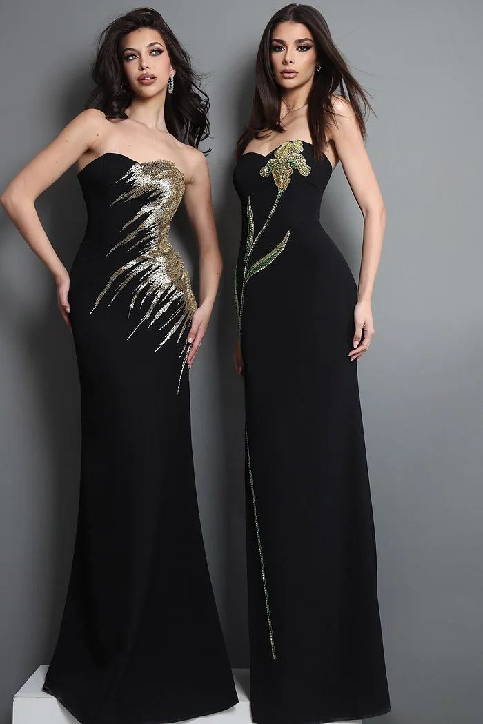 Jovani 51900 Black Strapless Sweetheart Gold Sequin Embroidery Mermaid Long Dress