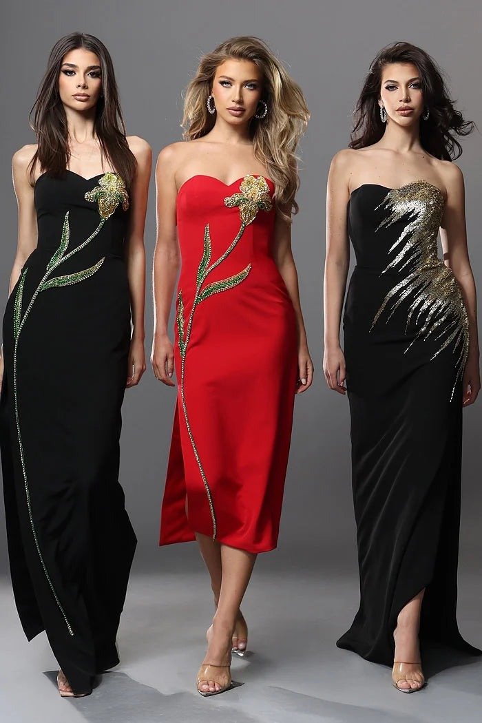 Jovani 51900 Black Strapless Sweetheart Gold Sequin Embroidery Mermaid Long Dress