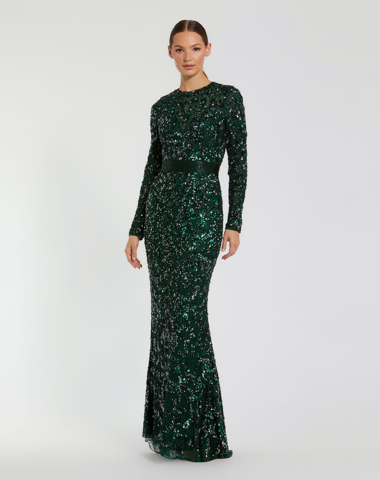 mac duggal green embellished dress Mac Duggal Women's Embellished Cap Sleeve High Neck Ballgown