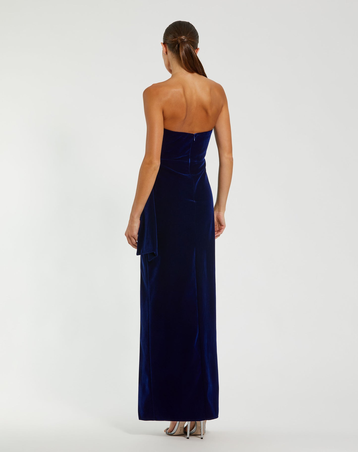 Mac Duggal 55080 Strapless High Slit Draped Velvet Gown