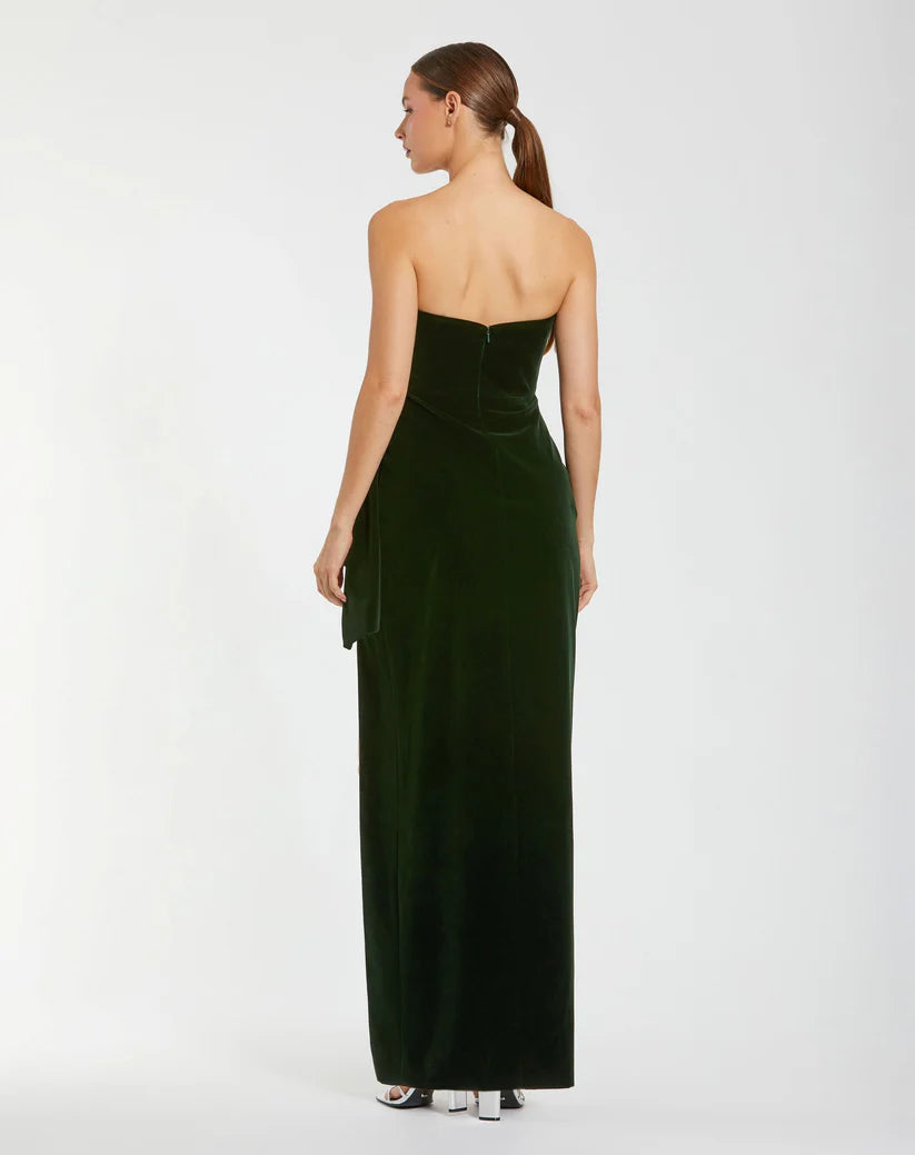 Mac Duggal 55080 Strapless High Slit Draped Velvet Gown