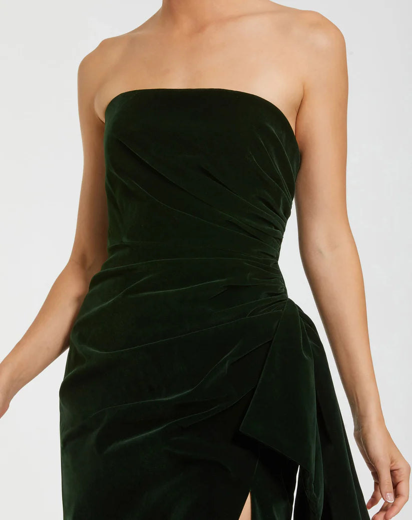 Mac Duggal 55080 Strapless High Slit Draped Velvet Gown
