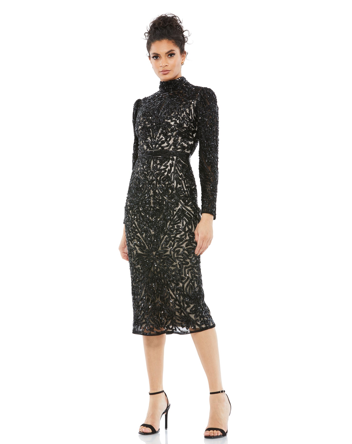 Mac Duggal 5525 Embellished Mock Neck Long Sleeve Dress