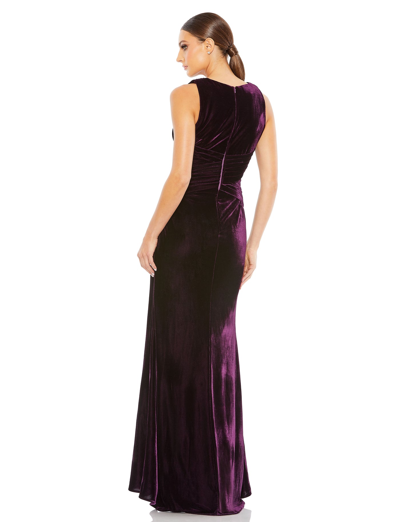 Mac Duggal 55957 Sleeveless Plunge Neck Pleated Velvet Gown