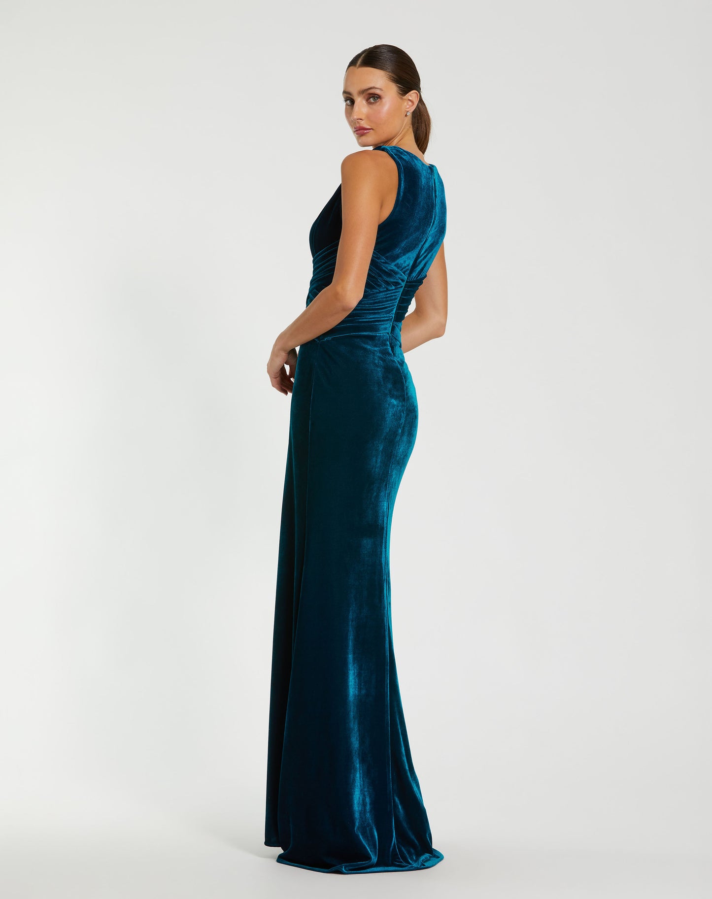 Mac Duggal 55957 Sleeveless Plunge Neck Pleated Velvet Gown