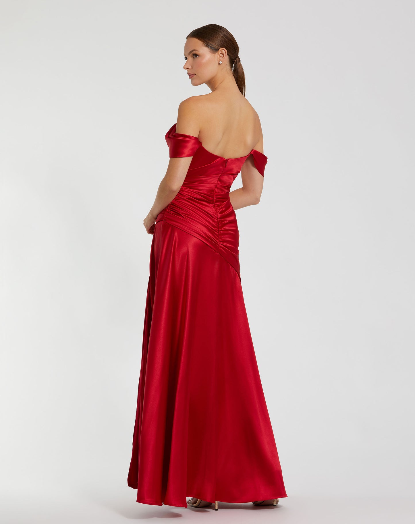 Mac Duggal 56037 Hard Satin Off the Shoulder Crossover Gown