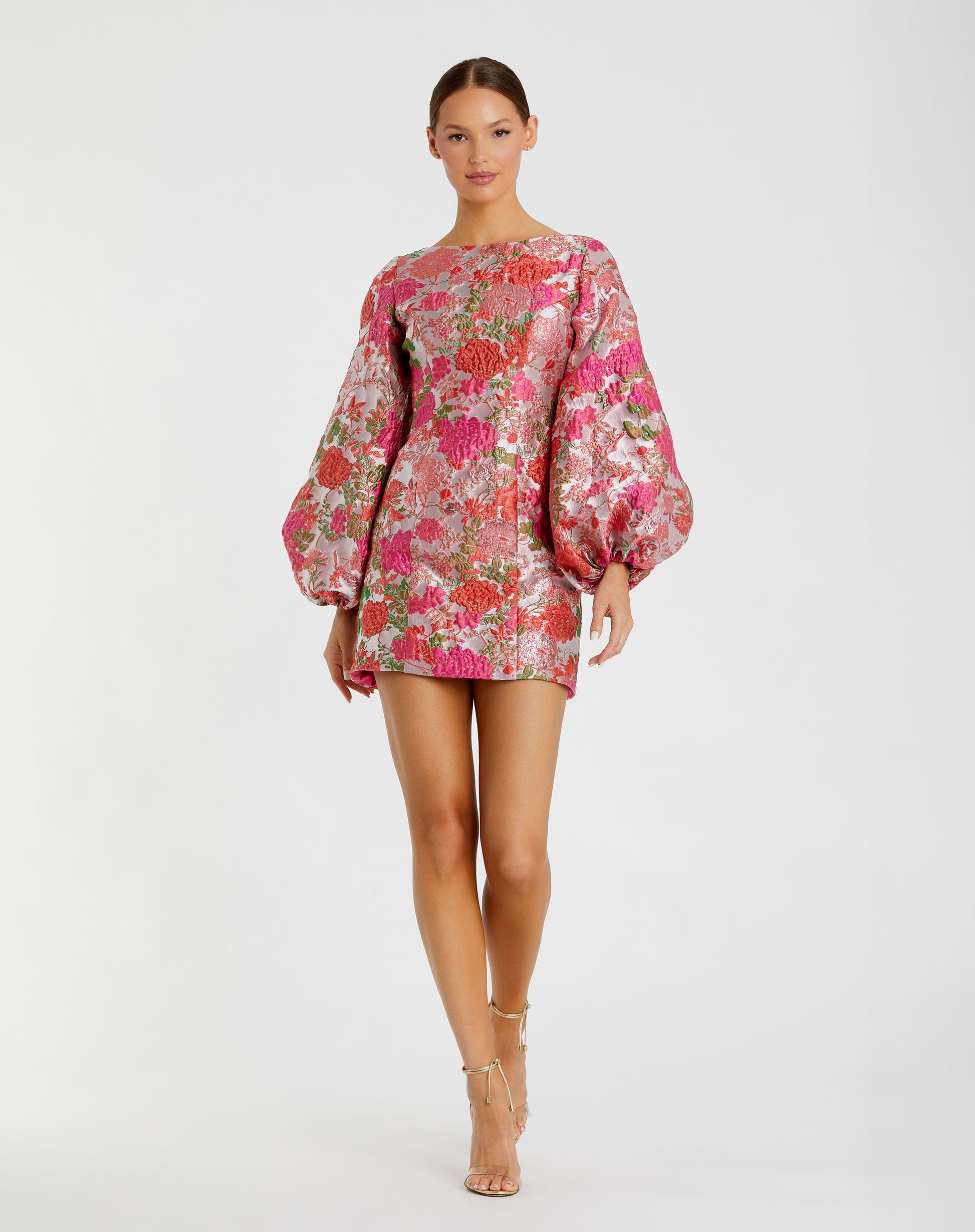 Mac Duggal Floral Brocade Balloon Sleeve Mini Dress Mac Duggal Floral Brocade Balloon Sleeve Mini Dress