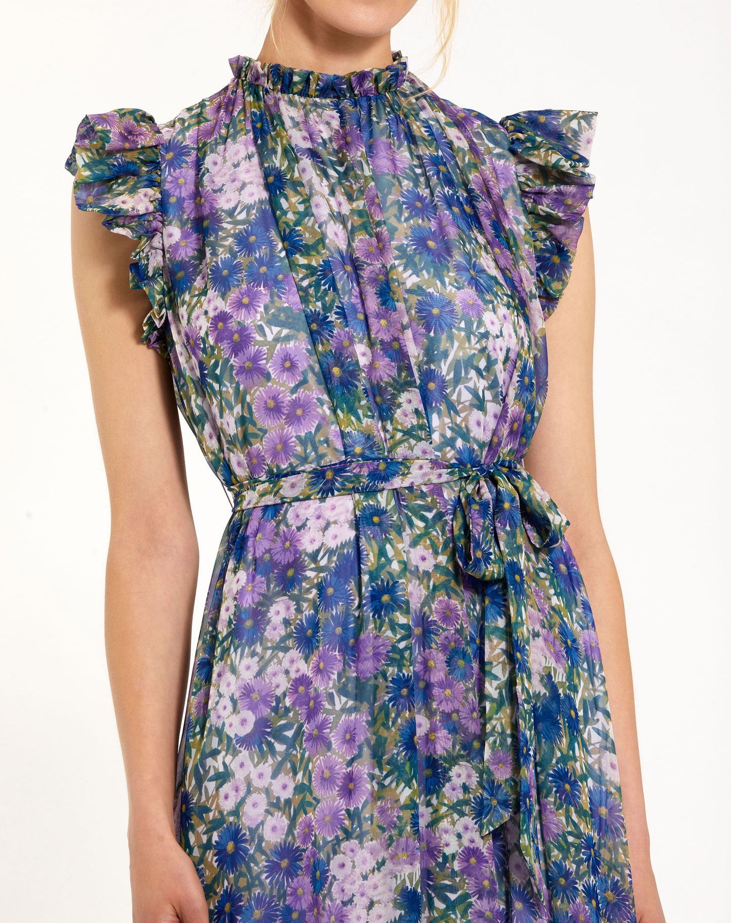 Mac Duggal 56116 Printed Chiffon Ruffle Sleeve Gown With Bow Belt