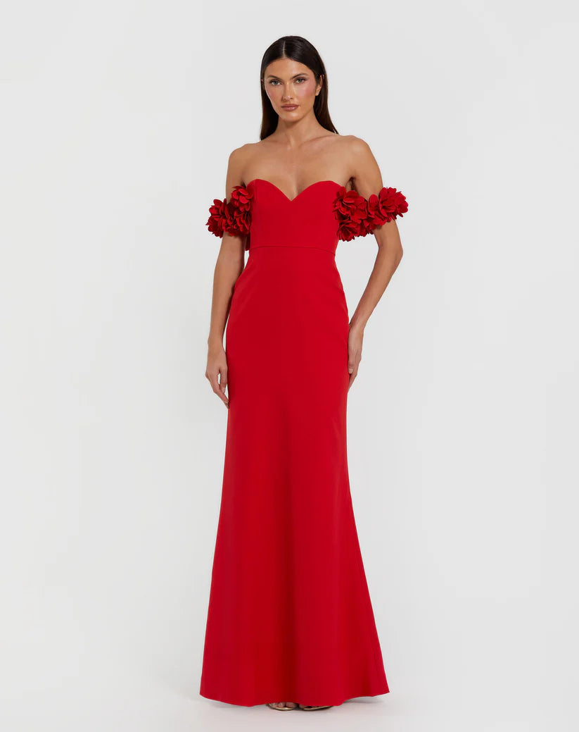 Mac Duggal 56131 Crepe Off the Shoulder Gown With 3D Flowers