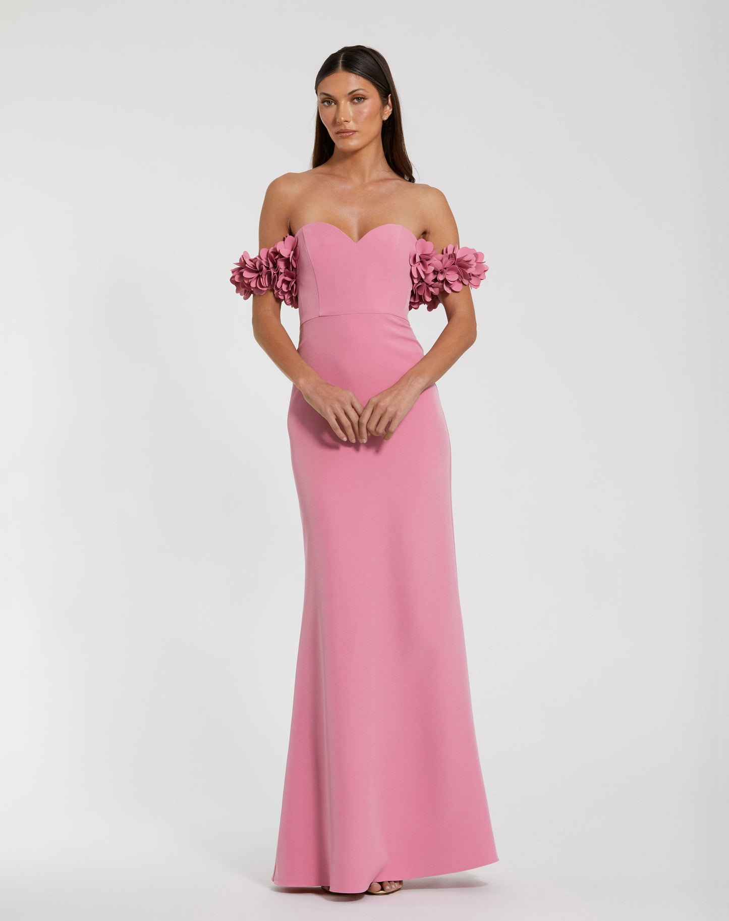 Mac Duggal 56131 Crepe Off the Shoulder Gown With 3D Flowers