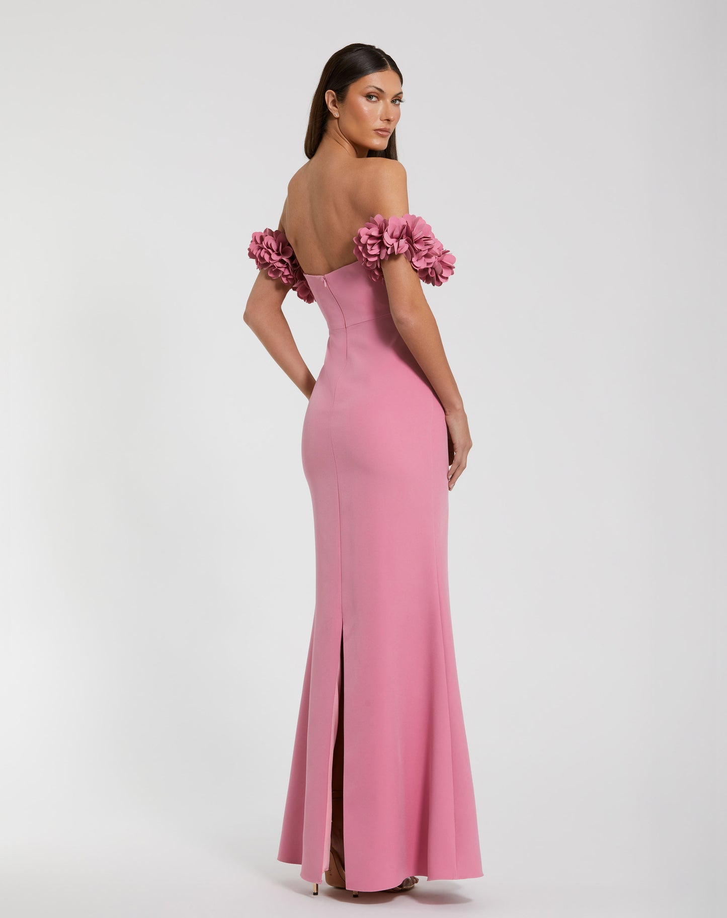 Mac Duggal 56131 Crepe Off the Shoulder Gown With 3D Flowers