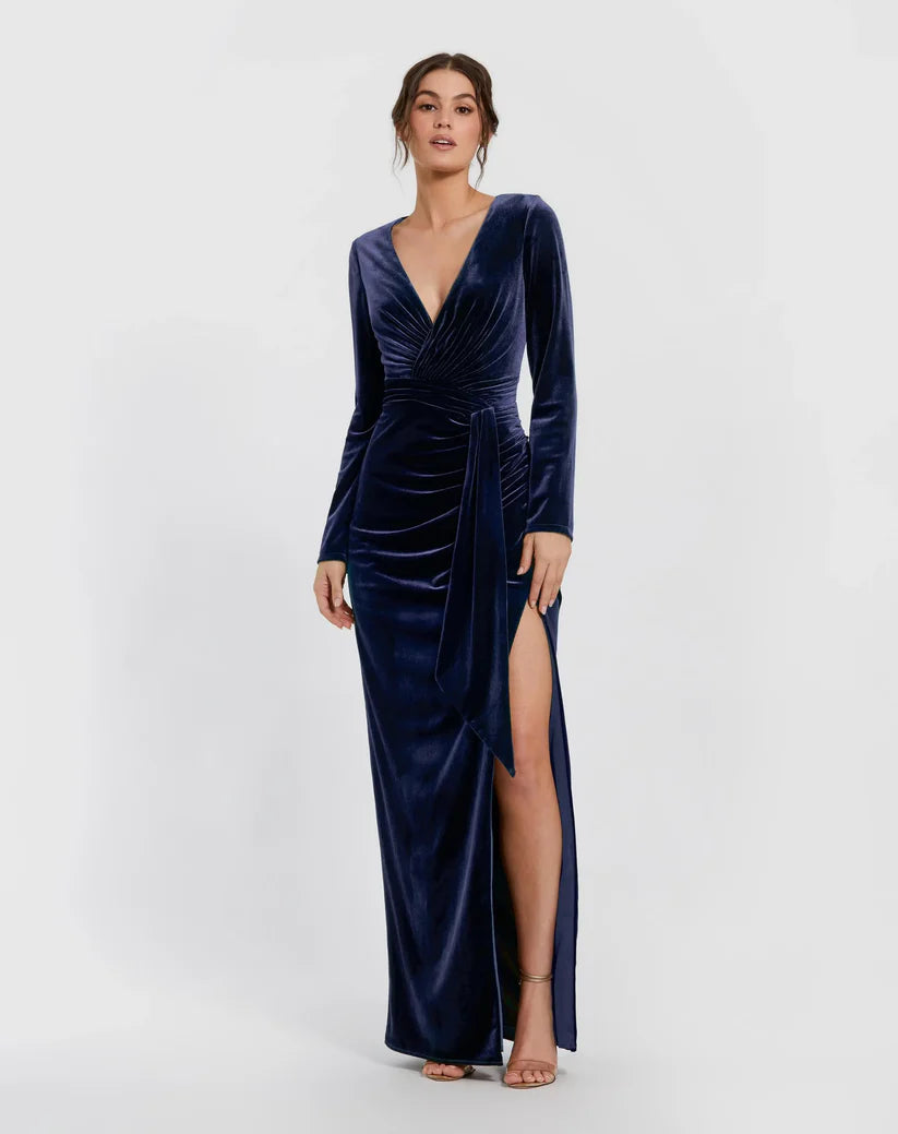 Mac Duggal 56143 Ruched Velvet Column Evening Gown