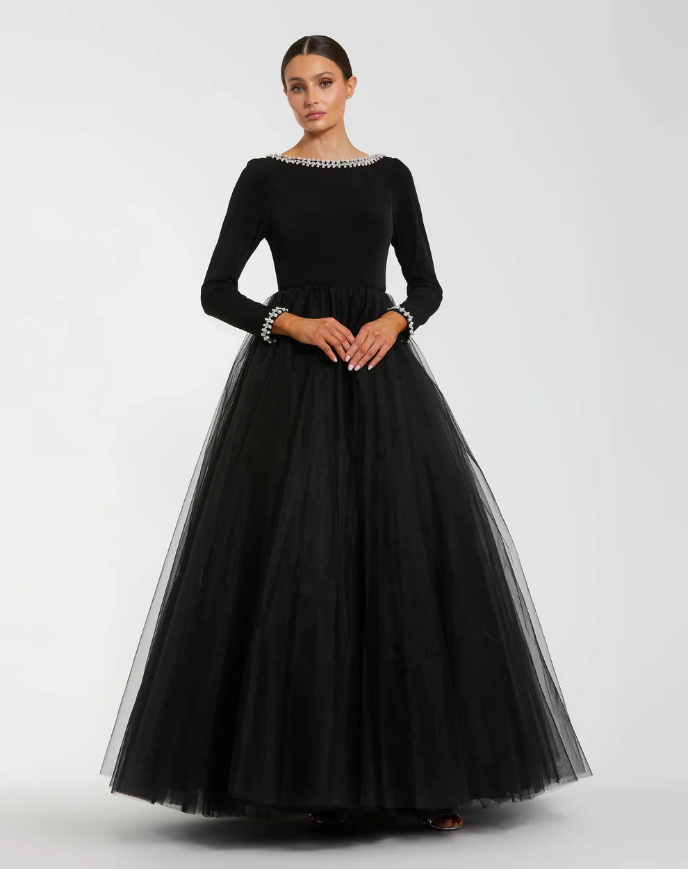 Mac Duggal 56186 Long Sleeve Tulle Ball Gown