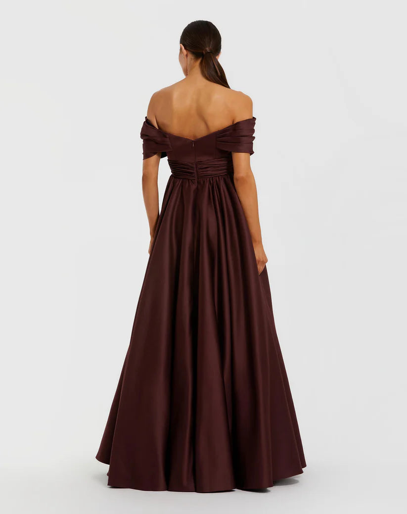 Mac Duggal 56188 Satin Off The Shoulder Twist Evening Ball Gown