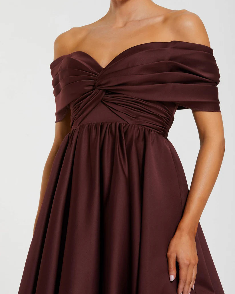 Mac Duggal 56188 Satin Off The Shoulder Twist Evening Ball Gown