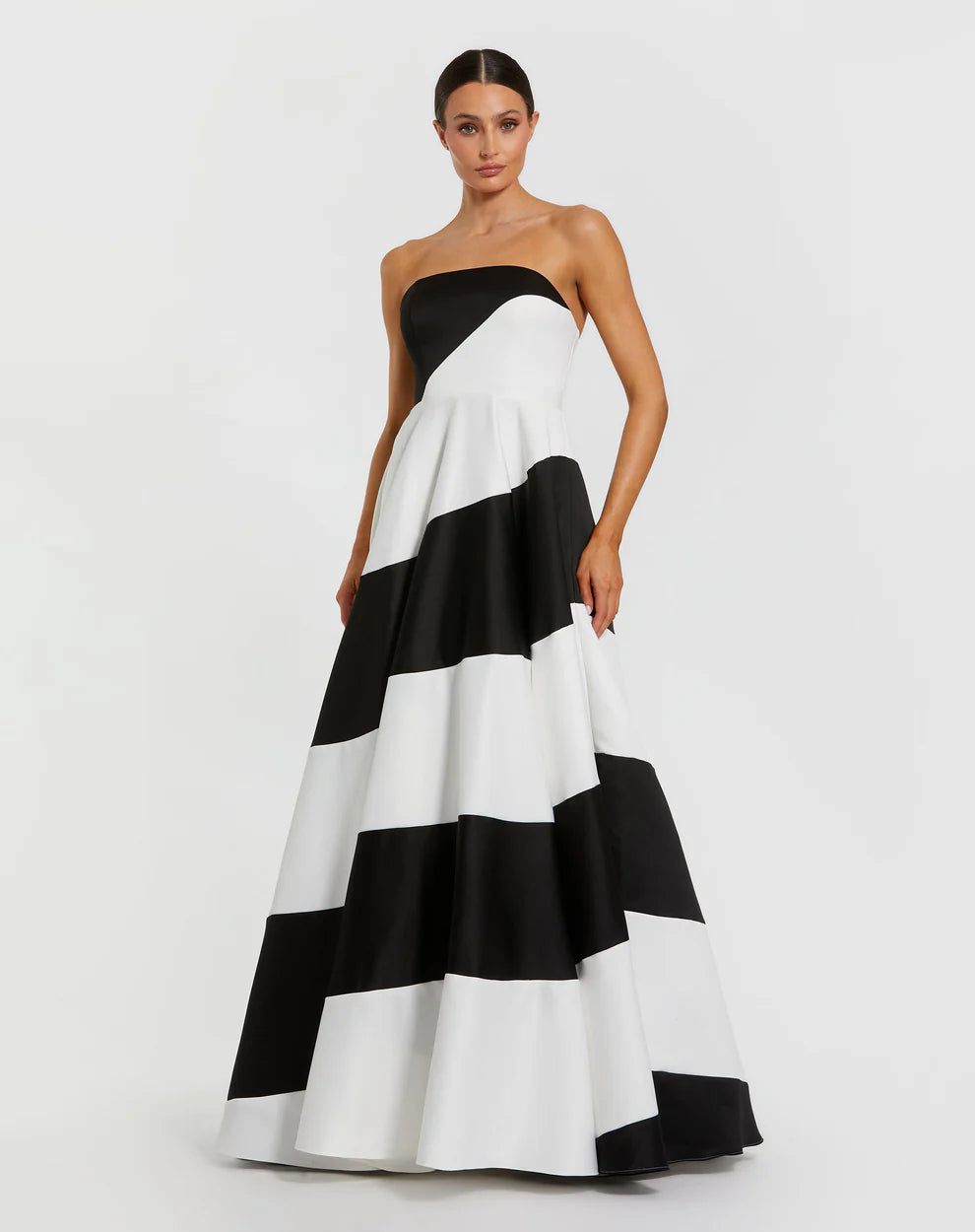 Mac Duggal 56190 Striped Satin Strapless Ball Gown