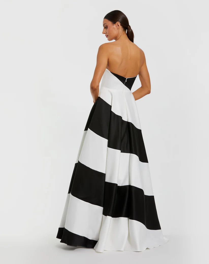 Mac Duggal 56190 Striped Satin Strapless Ball Gown