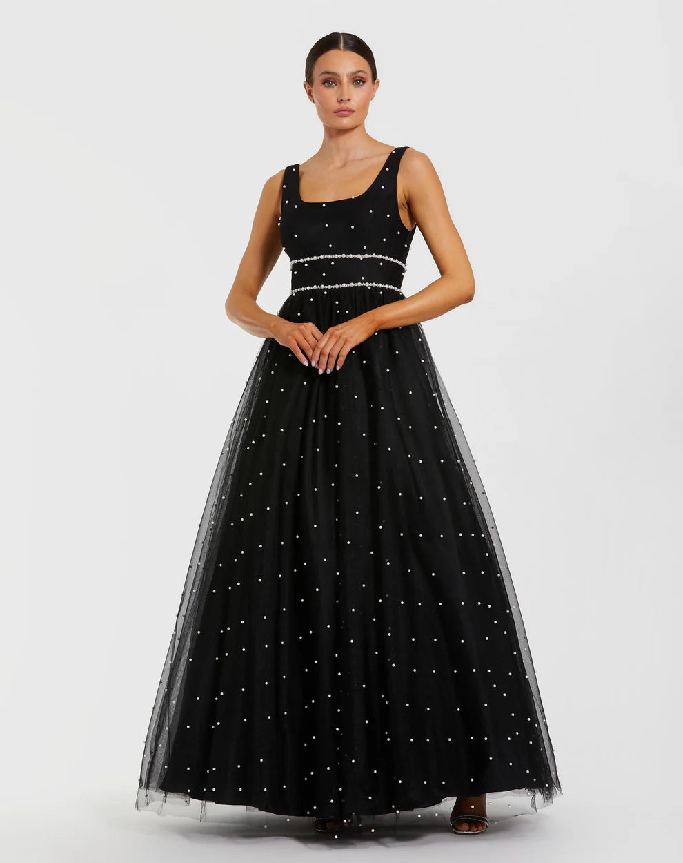 Mac Duggal 56204 Pearl Embellished Tulle Sleeveless Ball Gown